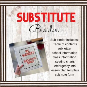 Preview of Printable and Editable Substitute Binder