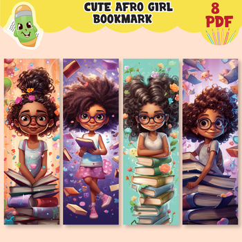 Preview of Printable bookmark for kids and adults, cute afro kid girl bookmark, black girl