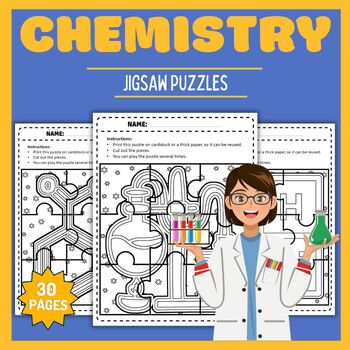 Preview of Printable chemistry Jigsaw Coloring Puzzles - Fun chemistry Games & Activities