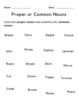 Printable common noun and proper nouns worksheet for grade 1 by Safe ...