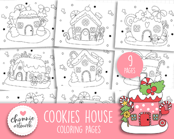 Preview of Printable cookies house coloring pages, Gingerbread house clipart, Christmas