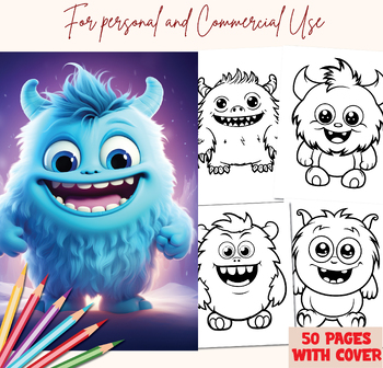 Preview of Printable cute happy monsters coloring for kids, activity sheets, busy book