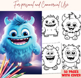 Printable cute happy monsters coloring for kids, activity 