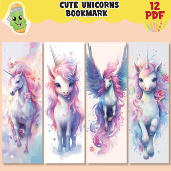 Preview of Printable cute unicorns bookmark for kids and adults, unicorn bookmark