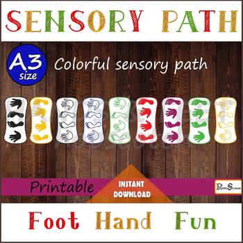 Preview of Printable decals HANDS & FEET A3 Sensory path • Colorful hopscotch set for floor