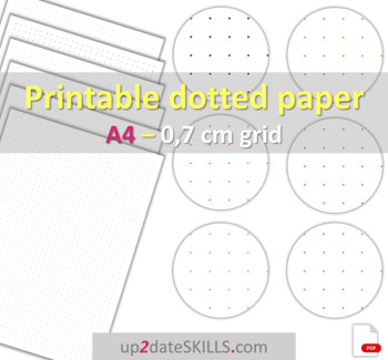 Preview of Printable dot paper 0.7 cm ≈ 0.28'' grid 6 dot colors A4-size pages