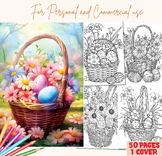 Printable easter egg and flowers, spring coloring pages, a