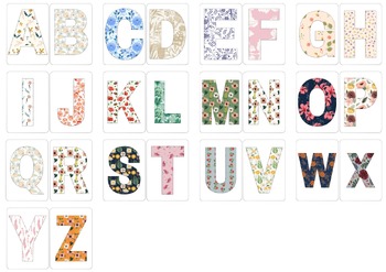 Preview of Printable floral  Alphabet Flash Cards, Classroom Decor, Toddlers Preschool