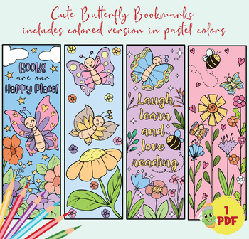 Preview of Printable flowers and butterflies coloring page bookmarks, activity sheets