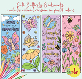 Printable flowers and butterflies coloring page bookmarks,