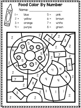 Printable fun Food Color by Number Worksheets Coloring pages BOOK