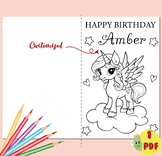 Printable happy birthday card coloring pages, personalized