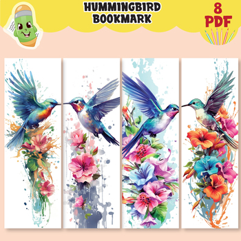 Preview of Printable hummingbird watercolor bookmarks for kids and adults, American bird