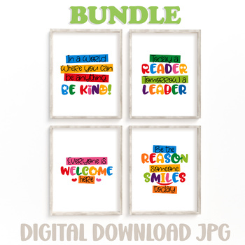 Preview of Printable inspirational classroom posters bundle - kind, leader, smile