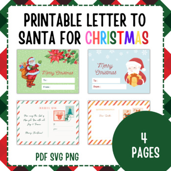 Preview of Printable letter to santa for xmas email to santa claus holiday cards gift for k