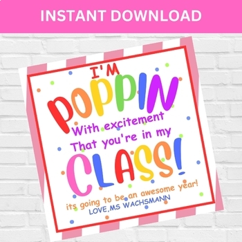 Preview of Back to School Gift Tag | Popping with Excitement | First Day of School Gift