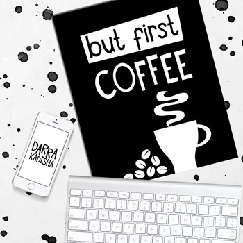 Preview of Printable poster minimalist black and white design / But first Coffee