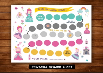 Preview of Printable princess Reward Chart, Sticker Chart, princess Reward Chart