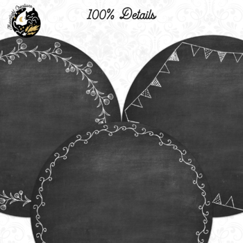Printable round chalkboard labels with decorative white chalk borders