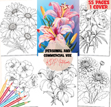 Printable simple flower coloring pages for kids and adults