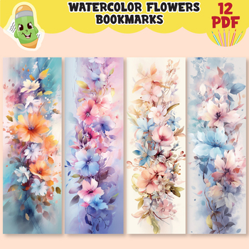 Preview of Printable watercolor flower bookmark for kids and adults, floral bookmarks