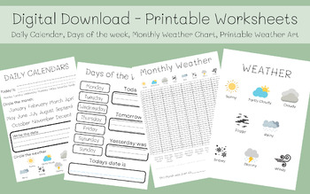 Preview of Printable worksheet/ Daily calendar/ Days of the week/ Weather chart