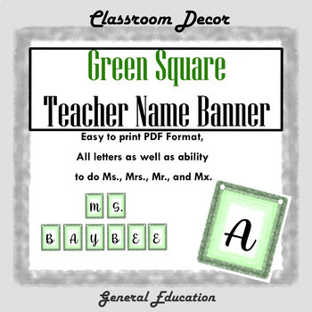 Preview of Teacher Name Banner- Green Watercolor- PRINTABLE
