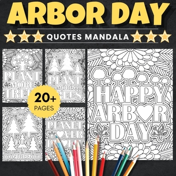 Preview of Printbale Arbor day Quotes Mandala Coloring Pages Sheets - Fun April Activities