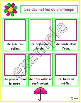 Printemps: les devinettes by Veronica | Teachers Pay Teachers