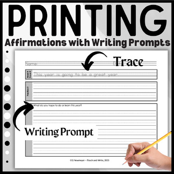 Preview of Printing Handwriting Practice with Affirmations & Writing Prompts