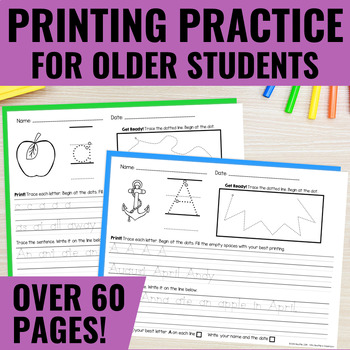 Preview of Handwriting Practice Sheets - Printing Practice for Older Students Worksheets