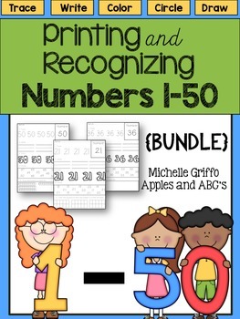 Preview of Printing and Recognizing Numbers 1-50 {Bundled Pack}