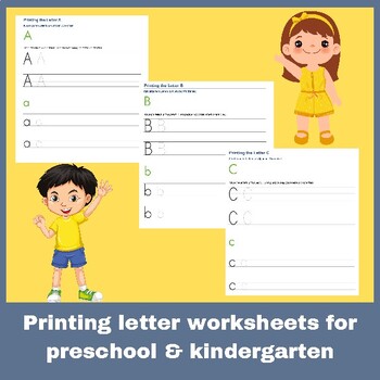 Preview of Printing letter worksheets for preschool & kindergarten/end of year activities