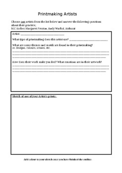 Preview of Printmaking Artist Research Worksheet