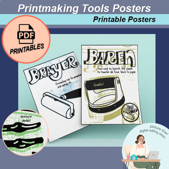 Preview of Printmaking Tools Posters High School Art Print Making word wall bulletin board