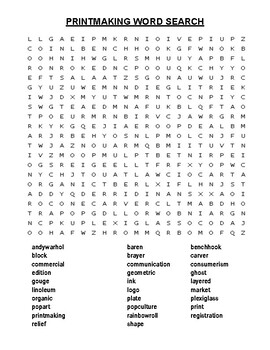 Preview of Printmaking Word Search