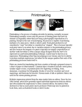 Preview of Printmaking Worksheet
