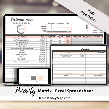 Preview of Priority Matrix Excel Spreadsheet with Due Dates