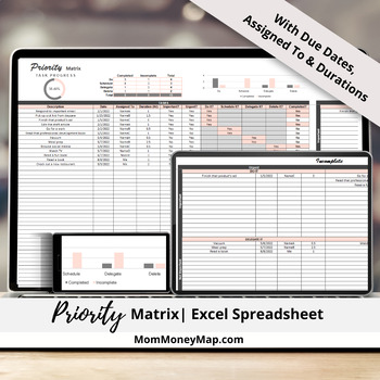 Preview of Priority Matrix Excel Spreadsheet with Due Dates and Assign Column