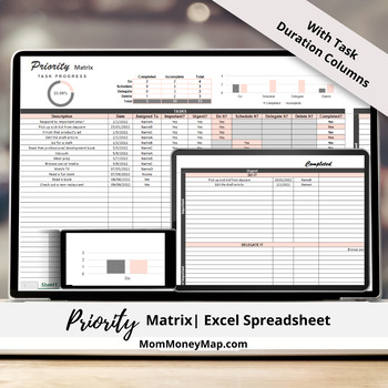 Preview of Priority Matrix Excel Spreadsheet with Task Duration Column