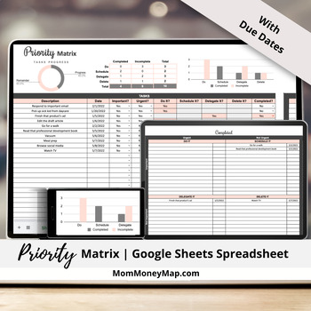 Preview of Priority Matrix Google Sheets Spreadsheet with Due Dates
