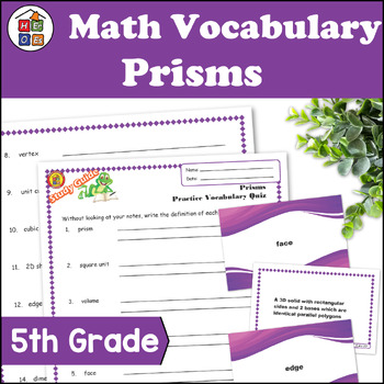 Preview of Prisms | 5th Grade Math Vocabulary Study Guide Materials and Quizzes