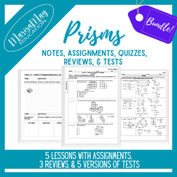 Preview of Prisms & Nets - 5 lessons w/3 quiz, 3 rev & 5 tests