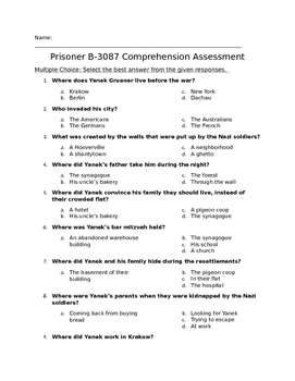 Preview of Prisoner B-3087 Comprehension Assessment