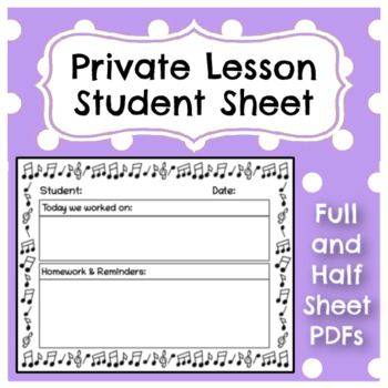 Preview of Private Lesson Student Sheet || Weekly Assignment Log