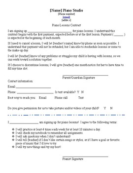 Preview of Private Lessons - Contract for Parents and Students