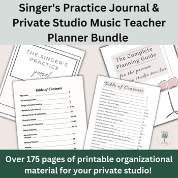 Preview of Private Music Teacher Planner & Music Student Practice Journal Printable Bundle