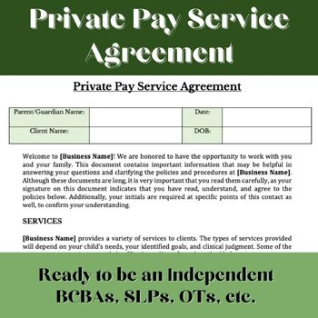 Preview of Private Pay Contract for BCBAs, SLPs, OTs