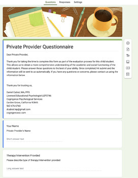 Preview of Private Provider Questionnaire