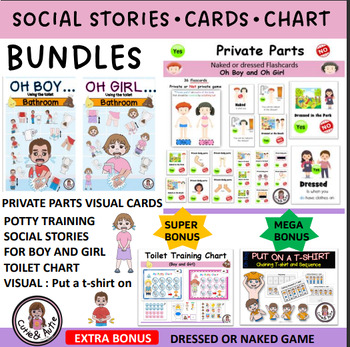 Preview of Private and non-private body parts, Potty training social story and chart bundle